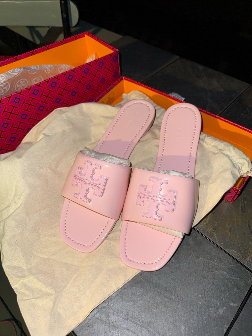 Tory Burch Blush Pink Logo Slide Mules - Picture 2 of 6